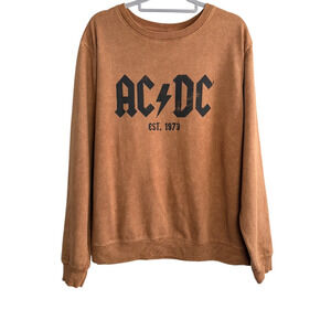 AC/DC Est 1973 Crewneck Sweatshirt Womens L Caramel Mineral Wash Rock Band Merch